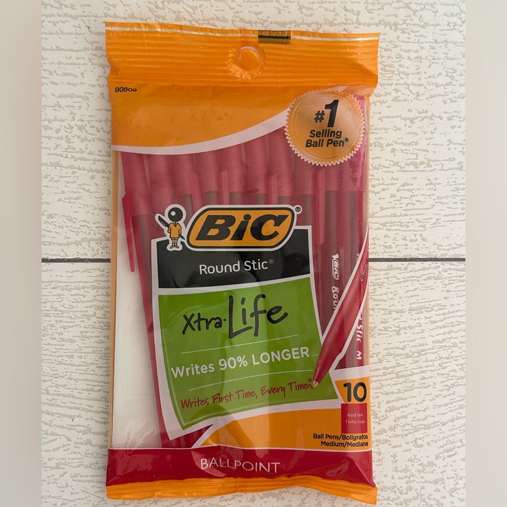 BIC Round Stic Xtra Life Red Ink Ball Pens